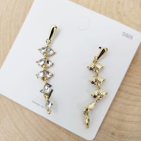 2/$20 Brand New Gold Tone With Clear Stone Earrings - Picture 3 of 5